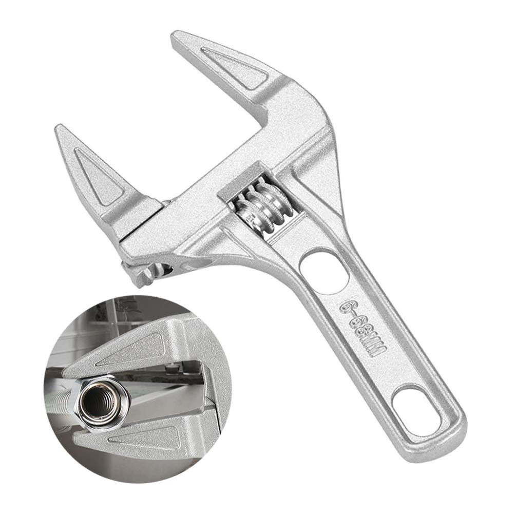 Adjustable Spanner, HDJDZ Open-End Wide Jaw Wrench Adjustable Wrench, Short Handle for Bathroom/Washbasin/Tube Nut Disassembly (Silver)