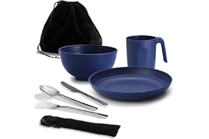Utensils, Reanea Camping Mess Kit for Trave, Picnic, Outdoor, Camping Gear Include Knife, Spoon, Fork Cutlery Set, Cup, Bowl,