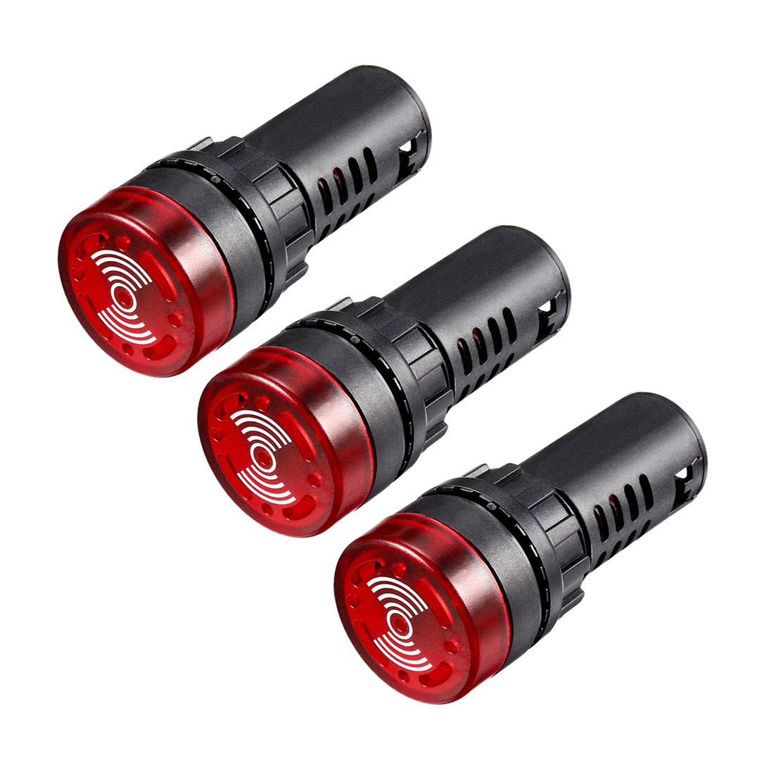 sourcing map Signal Light AC 220V Panel Indicator Flashing Alarm with Buzzer, Red LED, 3Pcs