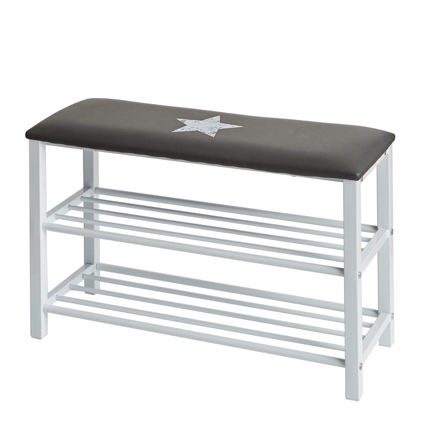 STORE.IT 670209 Shoe Bench/Shoe Rack with Seat Cushion, Vintage Print, Metal/Synthetic Leather, Grey, 78 x 48 x 30 cm