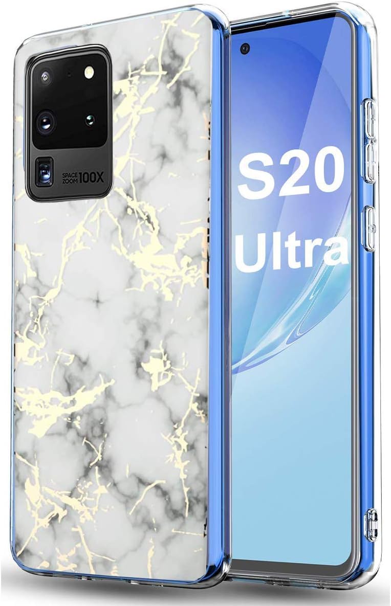 Samsung S20 Ultra Case, Zenhole Marble Pattern Hybrid Hard Back Soft TPU Raised Edge Ultra-Thin Shock Absorption Slim Case Compatible for Samsung Galaxy S20 Ultra 6.9 inch - White
