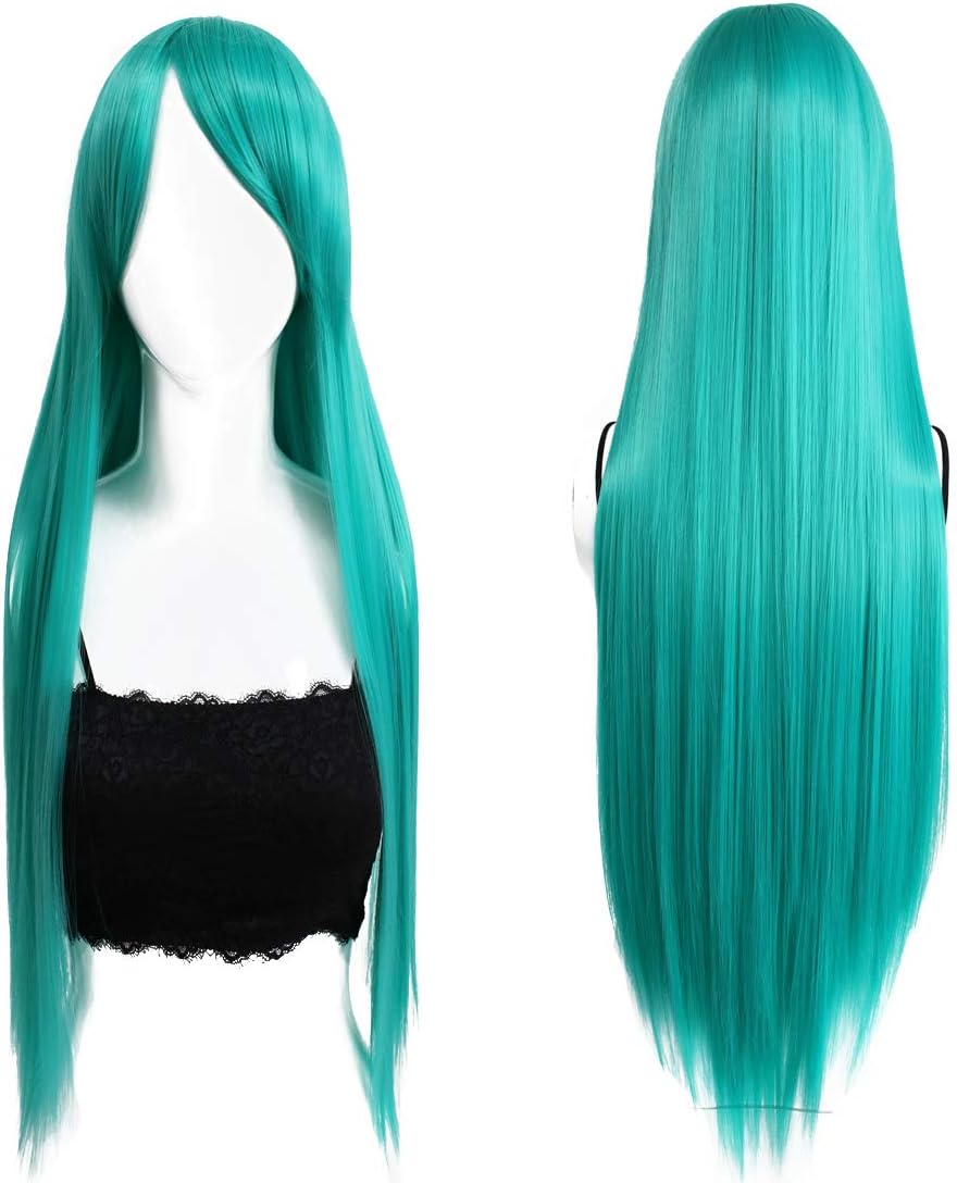 32inches/80cm Long Straight Anime Costume Cosplay Party Wig Silky Heat Resistant Synthetic Full Hair Wigs With Bangs For Women (Green)