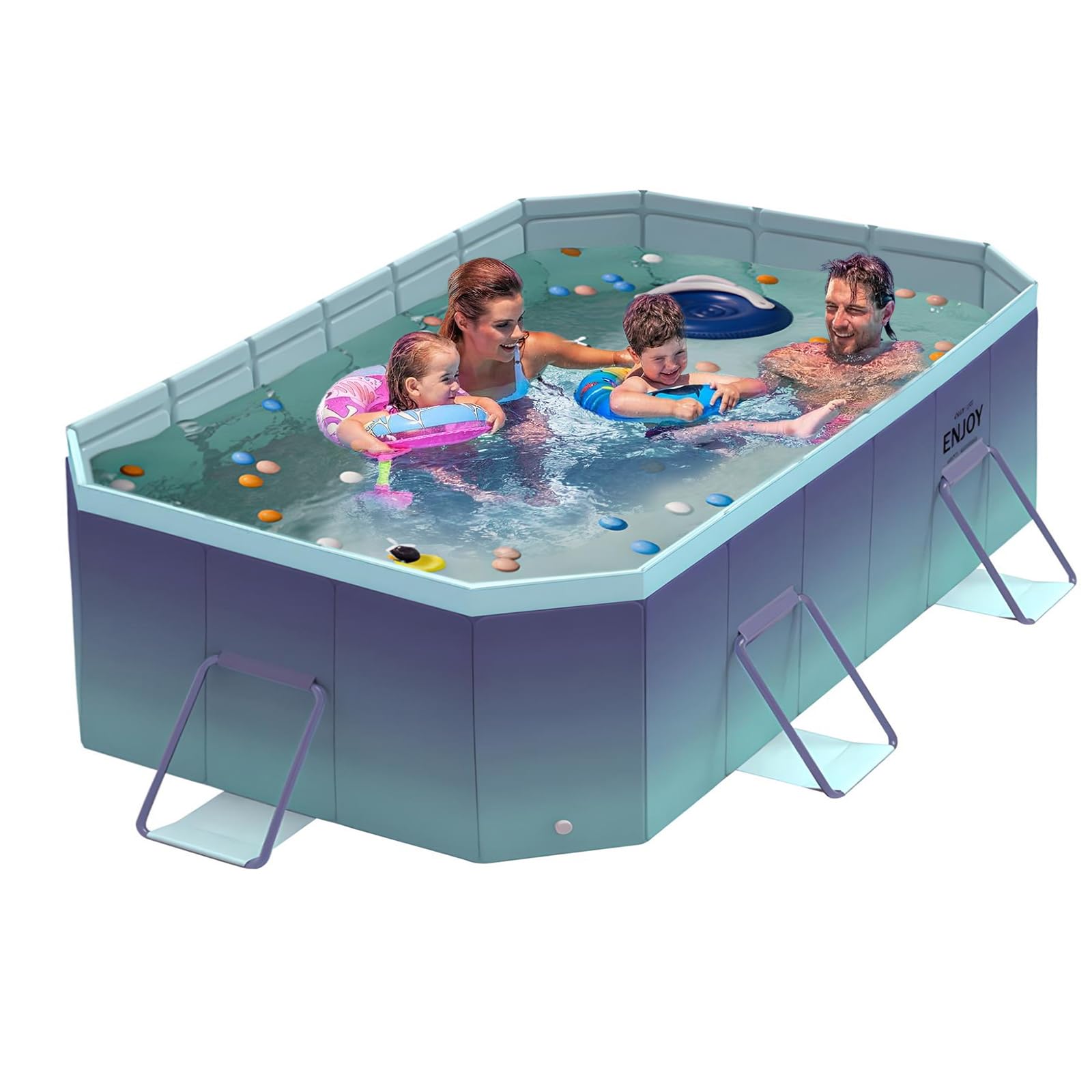 Photo 1 of MEIGLQEA Foldable Pool Collapsible Rectangle PVC Non-Inflatable Swimming Pool for Kids Family Adults with Iron Support Swimming Pool for Outside Backyard Pet Dog (Gradient Blue)