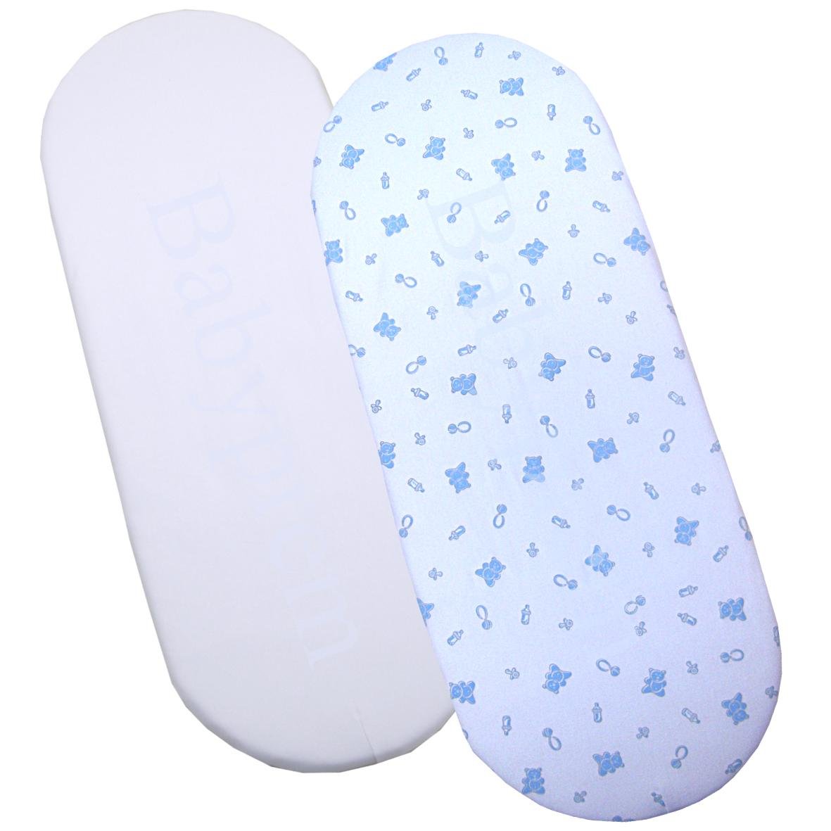 BabyPrem 2 Fitted Cotton Moses Basket Sheets (73-76 x 28-30cm) Blue Teddy