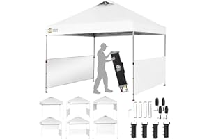 CROWN SHADES 10x10 Pop up Canopy Tent Instant Canopy with 150D Silver Coated Fabric Including 2 Half Sidewalls, 4 Ropes, 8 Stakes, 4 Weight Bags, STO 'N Go Bag, White