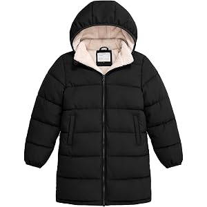 Uikue Boys Winter Coat Sherpa Lined Puffer Jacket, Water Repellent Long Warm Outerwear With Hood For Kids Ages 6-15