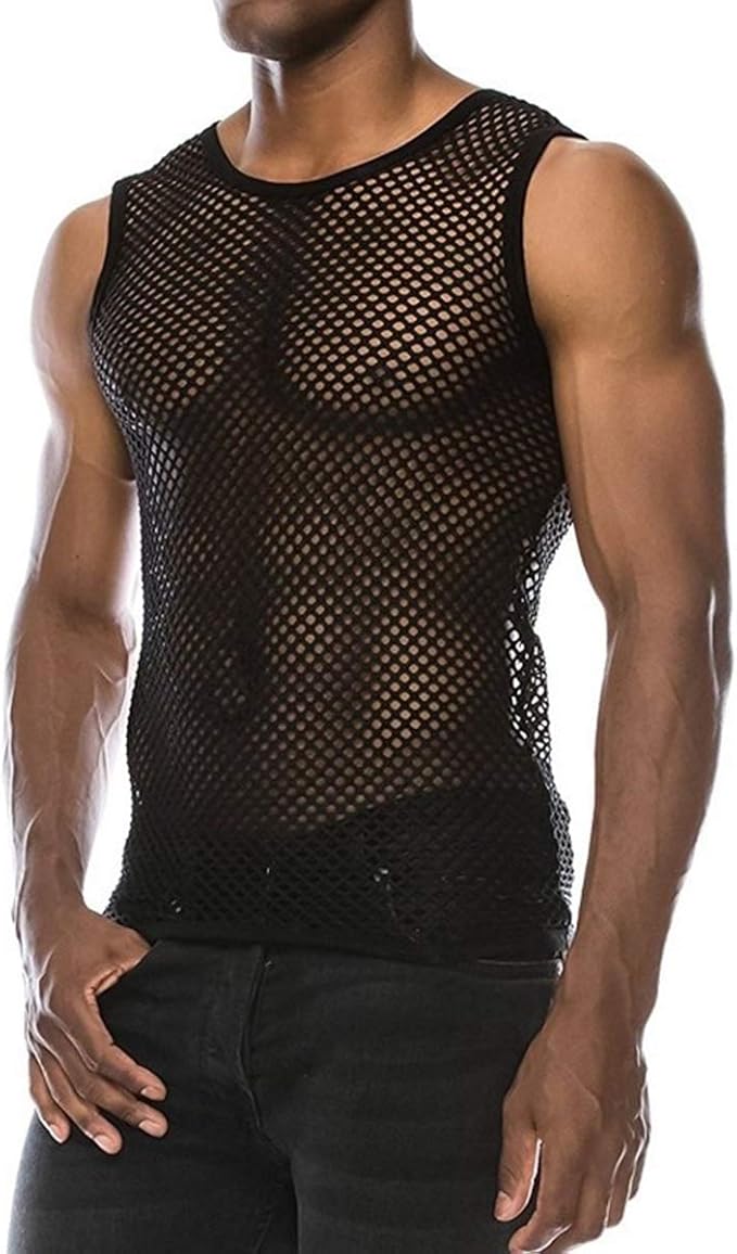 QYIQis Men's Vest Tops Men Hollow Out Sexy Sleeveless Stage