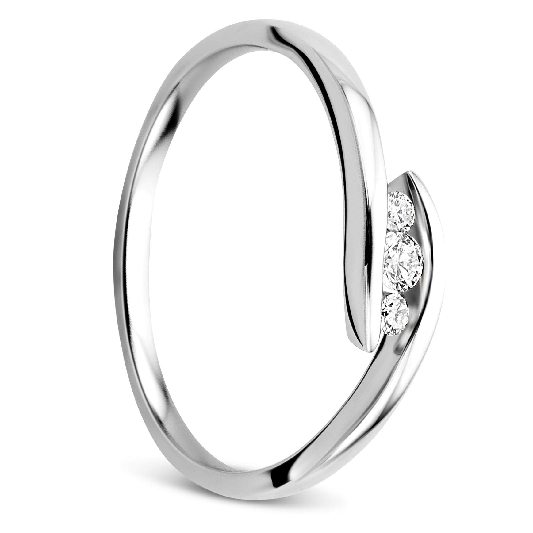 OROVI White Gold Ring for Women with Diamonds in 9 Carat Gold, Hypoallergenic Ring - including jewellery box