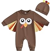 SHUING Newborn Baby Boy Girl Thanksgiving Jumpsuit Turkey Print Long Sleeve Bubble Romper Crest Hat Infant 2Pcs Fall Outfits