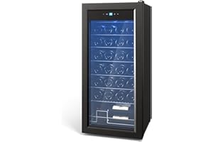 DEXSO 30 Bottles Wine Cooler Fridge - 80 Cans Beverage Refrigerator Glass Door, 41-64°Fwine Fridge with Led Light for Beer, Soda, Water, Drink Cooler for Home Office Bar