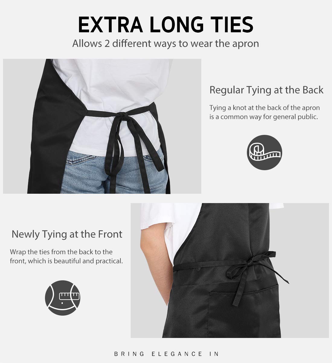 Syntus Apron Waterproof 2 Pack Adjustable Bib Apron 2 Pockets Cooking Kitchen Apron for Women Men Chef, Black