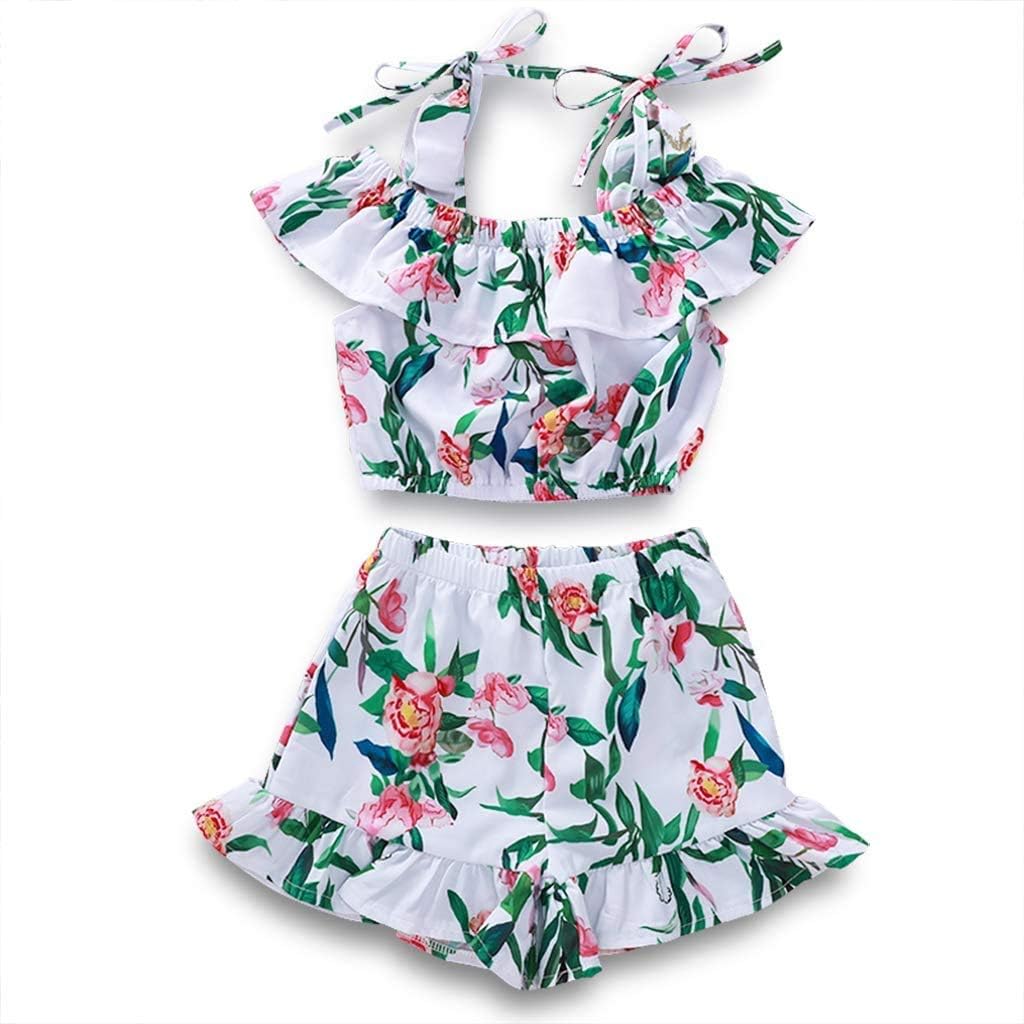 Toddler Kids Baby Girl Floral Outfit Lace Halter Tank Top+Boho Skirt Dress Set Summer Clothes