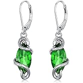 Snake Earrings 925 Sterling Silver Vintage Dangle Drop Leverback Earrings with Crystal, Snake Jewelry for Women