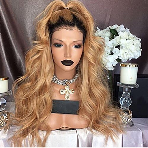 Human Hair full lace wig 100% Real Virgin Brazilian Hair Ombre Black Roots 1B 27 Color 130% Density Wig For Black Women (18", lace frontal wig)