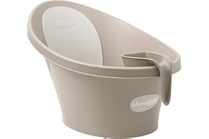 Shnuggle Newborn Bath Essentials Bundle | Baby Bath with Support Bump and Soft Backrest & Rinse Jug | Safe, Gentle, and Stylish Bathtime Set for Babies & Toddlers | Taupe