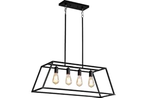 XISLTHOTSL Black Kitchen Island Lighting, 4-Light Farmhouse Chandeliers, Modern Industrial Linear Rectangle Pendant Light Fixtures for Dining Room Kitchen Bar Foyer(Metal, E26 Base)