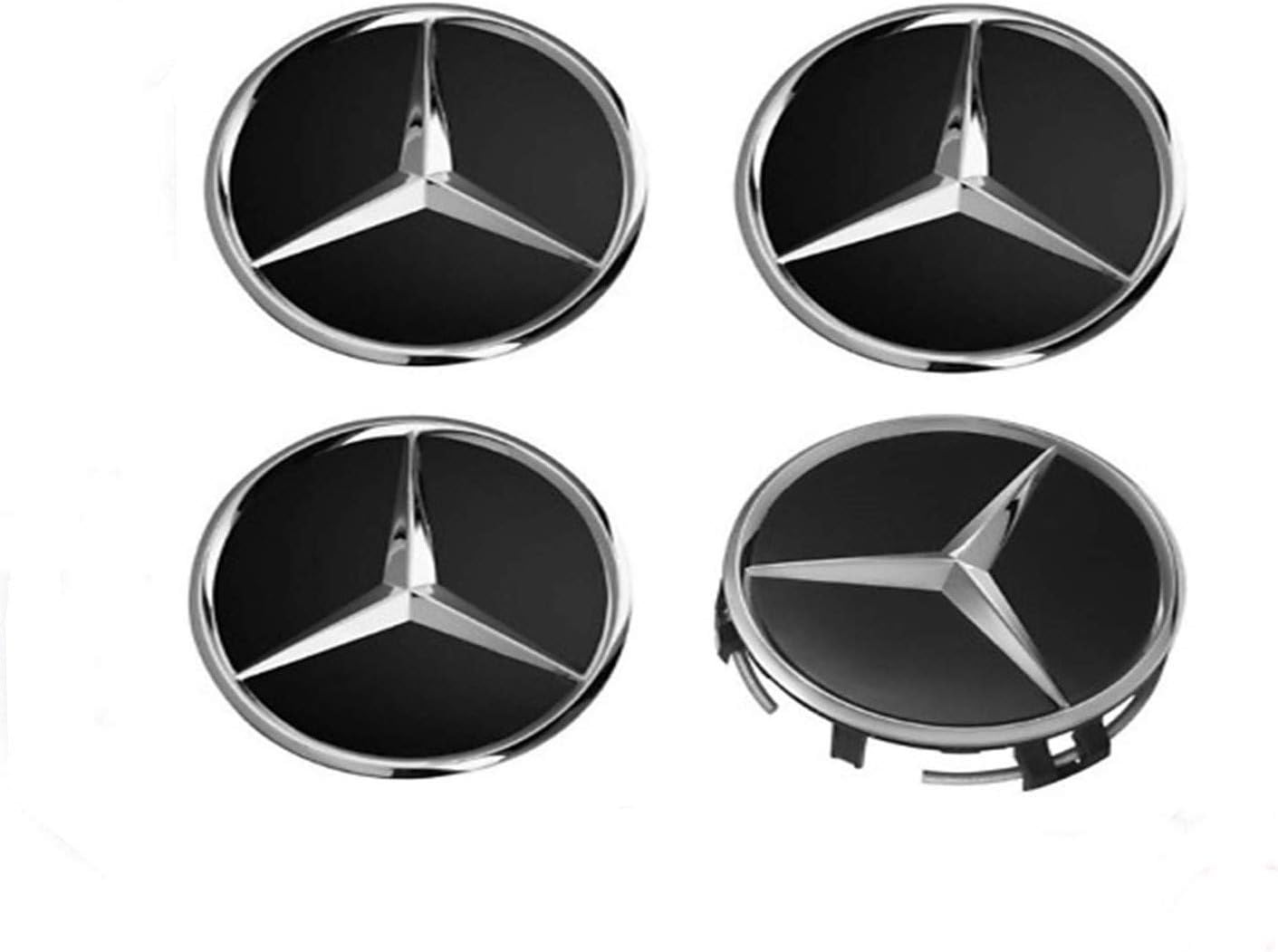 IGGY 4 x Wheel Centre Caps Black Logo Compatible 60 mm - Class A B C E CLK GL M ML SLK - for Alloy Wheel Studs