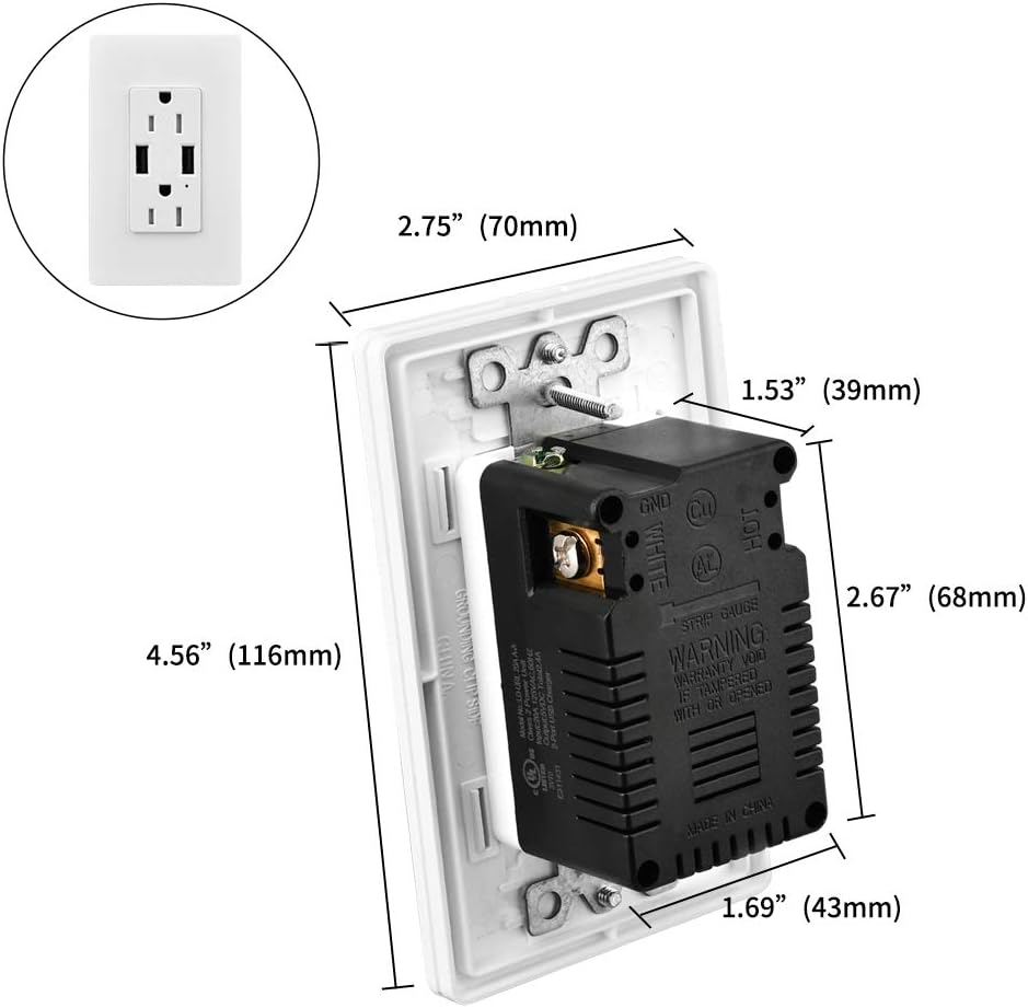 USB Outlet, 5 Pack 15 Amp Tamper Resistant Wall Outlet with Dual 4.2A High-Speed Charging USB Port, Double Wall Panel Included, UL Listed, White: Home Improvement