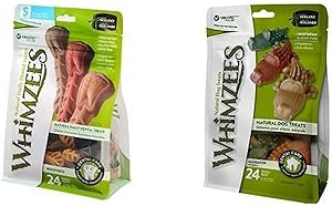Whimzees Natural Grain Free Dental Dog Treats, Brushzees & Alligator, Small (Two 24-Count Bags), Variety Bundle