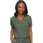 Med Couture Women's V-Neck Scrub Top, Modern Fit Tuck-in Top with Stretchy Rib-Knit Shoulders and Chest Pocket - MC7448