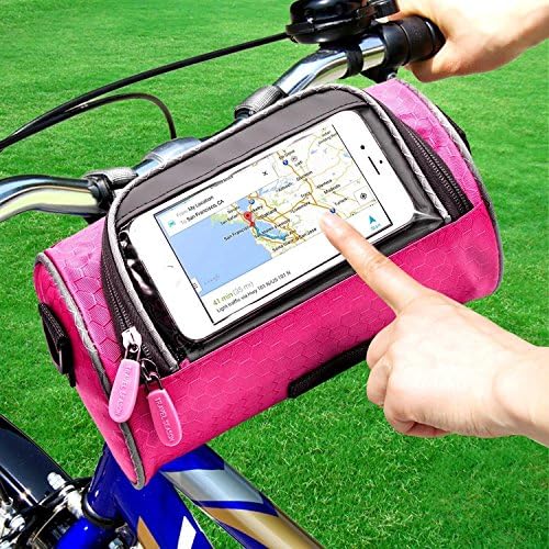 Bike Handlebar Phone Bag Holder with Touch Screen 4.7" 5.5" Bicycle Waterproof Front Top Tube Bag Storage Bags Baskets Racks Pannier with Removable Shoulder Strap Cycling Packages (Pink)