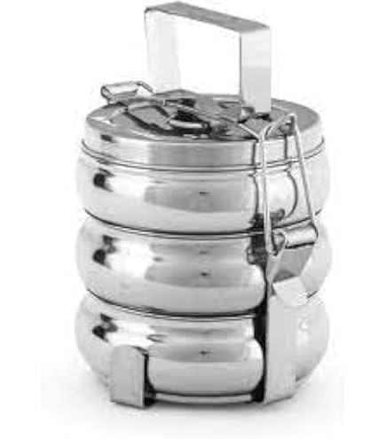 Handmade Stainless Steel 4-Compartment Tiffin Lunch Box – Airtight Snap Lid, Dishwasher Safe