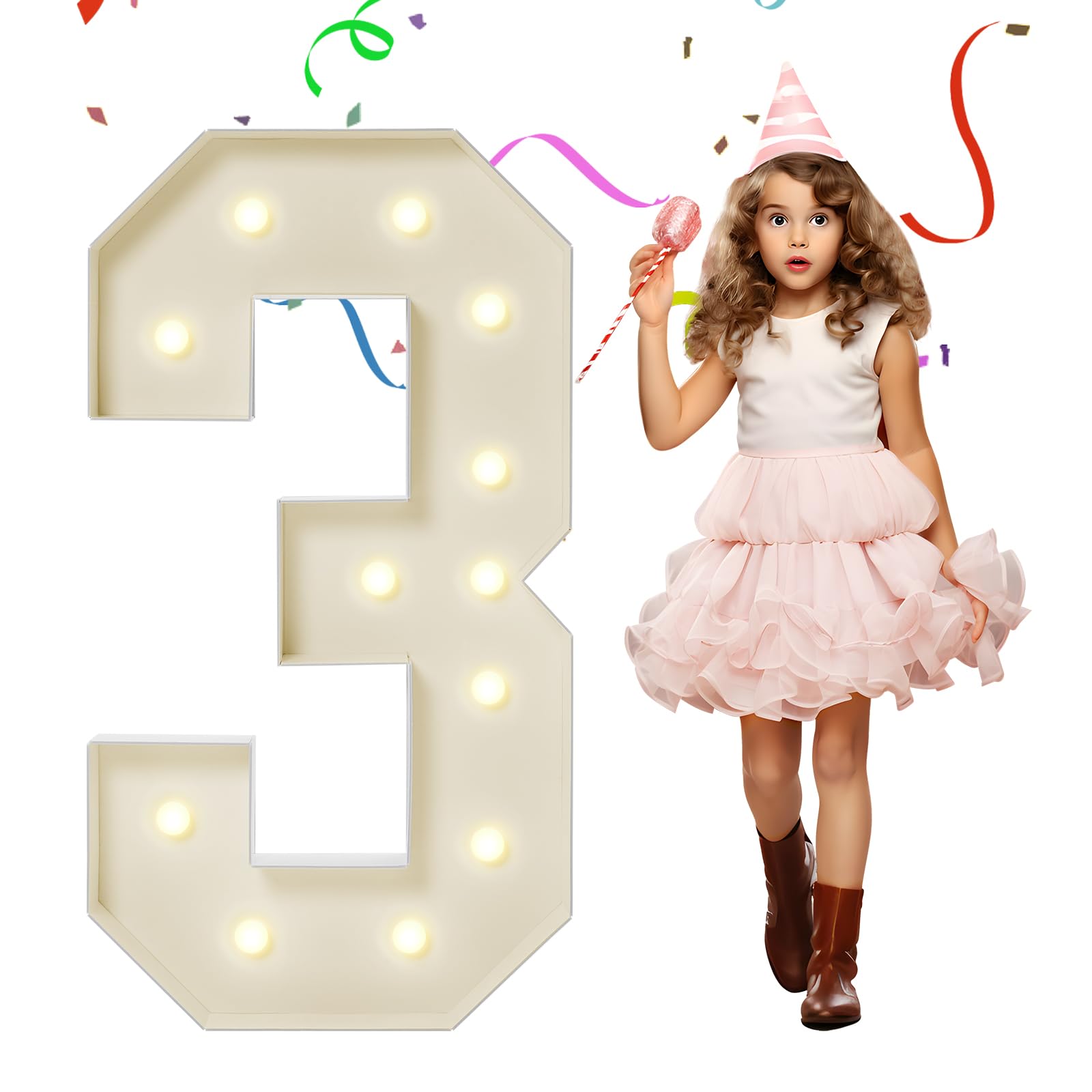 Photo 1 of eufony 4FT Marquee Numbers, Large Light Up Numbers 3 for 3rd 13th 23th Birthday Party Decorations, Giant Light Up Number Anniversary Decor, 4 Feet Mosaic Number 3 with LED Lights DIY Kit