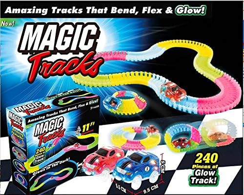 TBEA Magic Track Race Track 240 Piece Dark Racer Bend Flex Roll Glow with Truck and Car Set …