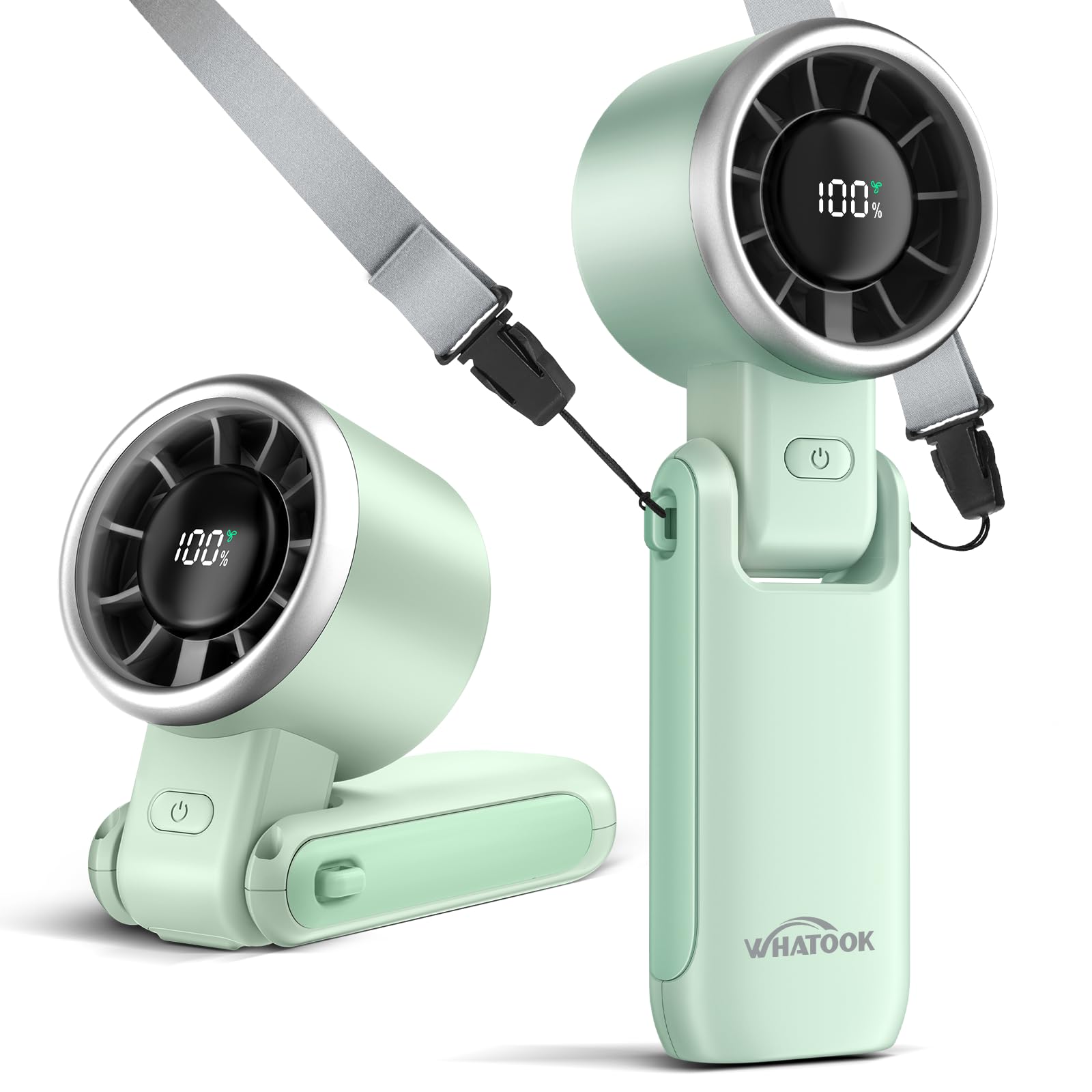 Photo 1 of WHATOOK Portable Handheld Turbo Fan: Mini Fans with 5 Gear Wind, 4000mAh Battery Operated Rechargeable, Up to 12 Working Hours, 3 IN 1 Hand Fans for Outdoor, Travel, Working, Shopping (Green)