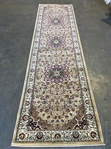 Traditional Long Persian Oriental Runner Rug Beige Ivory Green Burgundy 500,000 Point Design 401 (32 Inch X 15 Feet 10 Inch)