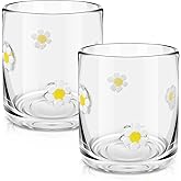 SiliFine Icon Juice Glasses, 14oz Stemless Wine Drinking Juice Glass Cup for Valentine Party Supplies Gift(2 Pcs,Flower)