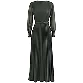 CHICWISH Women's Lilac/Yellow/Dark Green/Tan Full Pleated Belted Maxi Dress