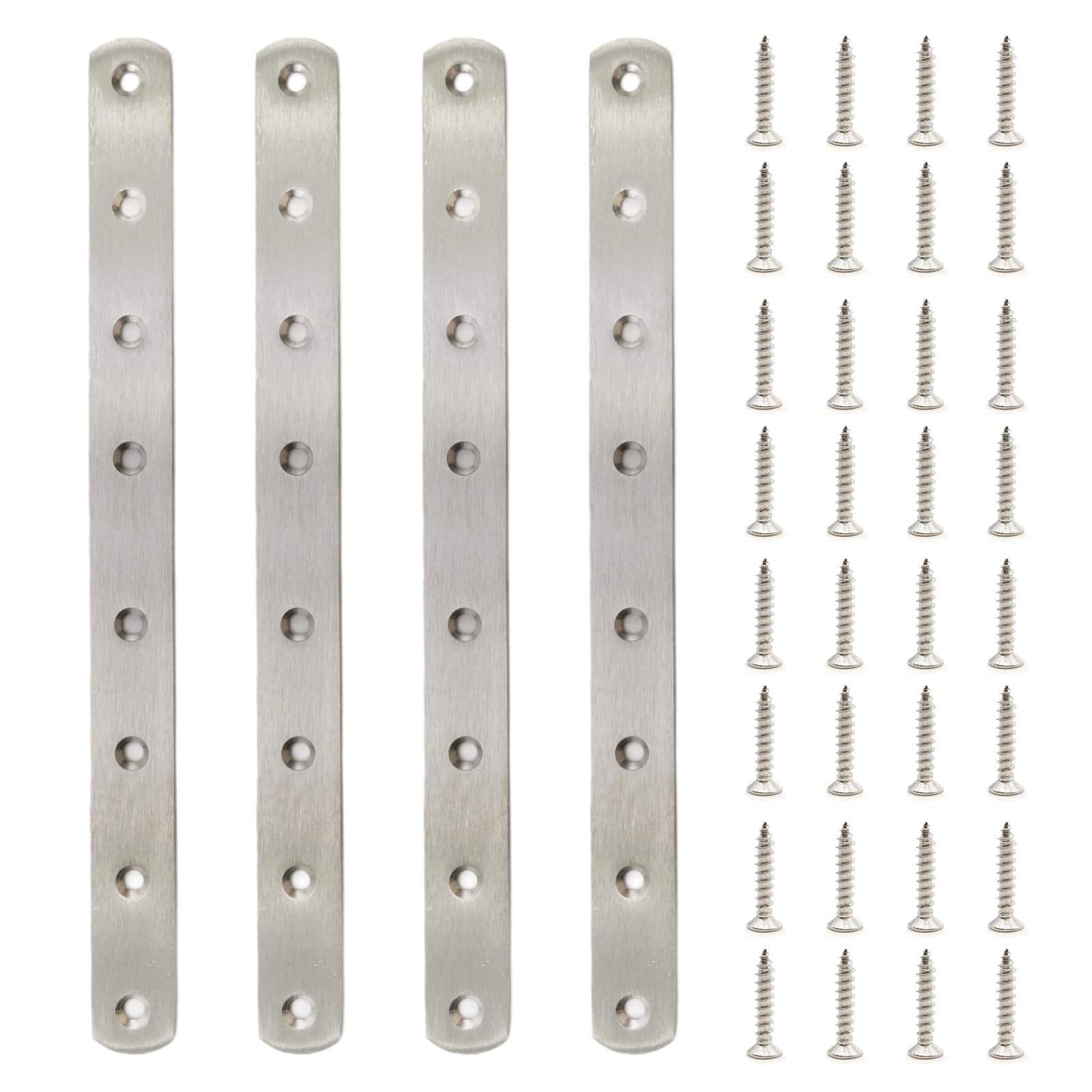 Photo 1 of SYOWADA 4Pcs 300mm/12inch Flat Mending Plate, Silver Repair Fixing Bracket Connector, Stainless Steel Straight Braces Metal Plate for Garage Home Dining Room Bedroom