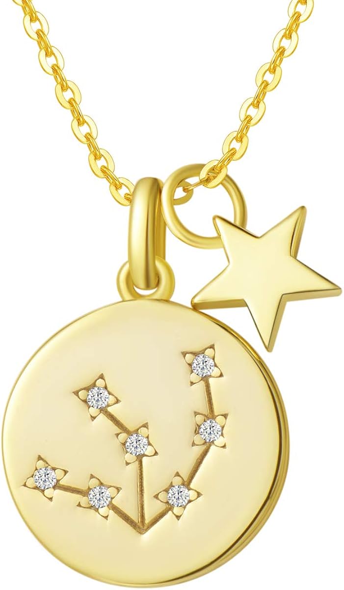 Collana Con Ciondolo Segno Zodiacale Del Toro In Argento Sterling 925 Placcato Oro Bianco, Catena 40+5 Cm