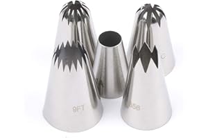 EBLLPA Large Icing Piping Tips Set 5PCS - Extra Large Icing Tips, Star Pastry Tips, French Star Tube, Plain Tube