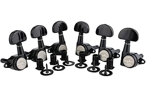 Guyker 6Pcs Guitar Locking Tuners (3L + 3R Handed) – 1:21 Lock String Tuning Key Pegs Machine Heads with Half-Circle Handle Replacement for LP SG Style Electric, Folk or Acoustic Guitars – Black