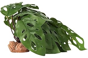 WOLEDOE Reptile Plants for Terrarium, Ball Python Tank Decor Accessories fit Bearded Dragon Crested Leopard Gecko Lizard Chameleon Snake Frog Tortoise Hermit Crab - Fake Swiss Cheese Plants