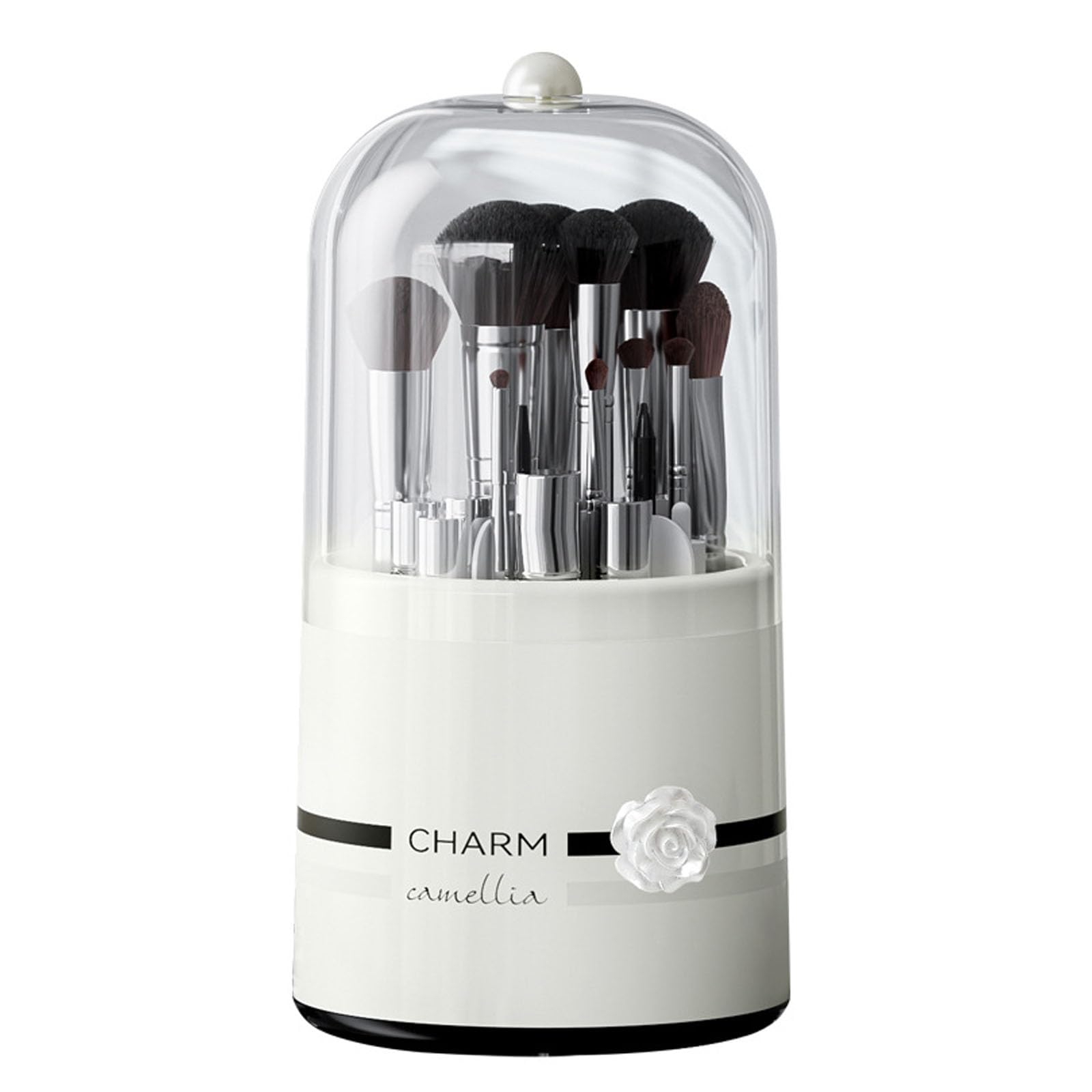 Hosoncovy Clear Makeup Brushes Holder Rotating Organiser with Lid Dustproof Makeup Brush Case Makeup Organizer Storage for Dressing Table Organiser,Vanity