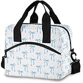 Gravopti Blue Bow Lunch Bag Insulated, Reusable Cooler Tote Bag with Removable Shoulder Strap, Lunch Box for Office Travel Outdoor Picnic