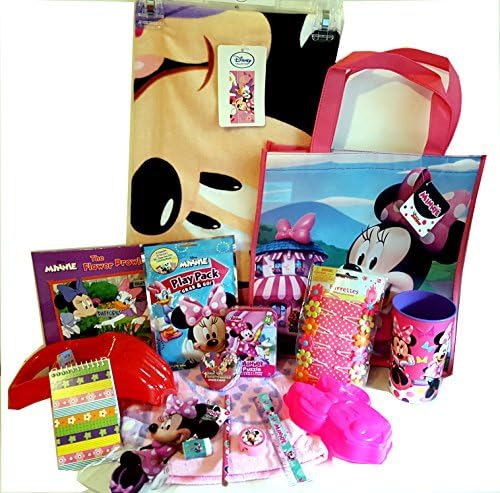 Minnie Mouse Daisy Duck Travel Fun Pack Beach Towel & toys Coloring Pencil Case notepad Puzzle Cup Book Flower Barrettes & a tote to carry ity all in plus more