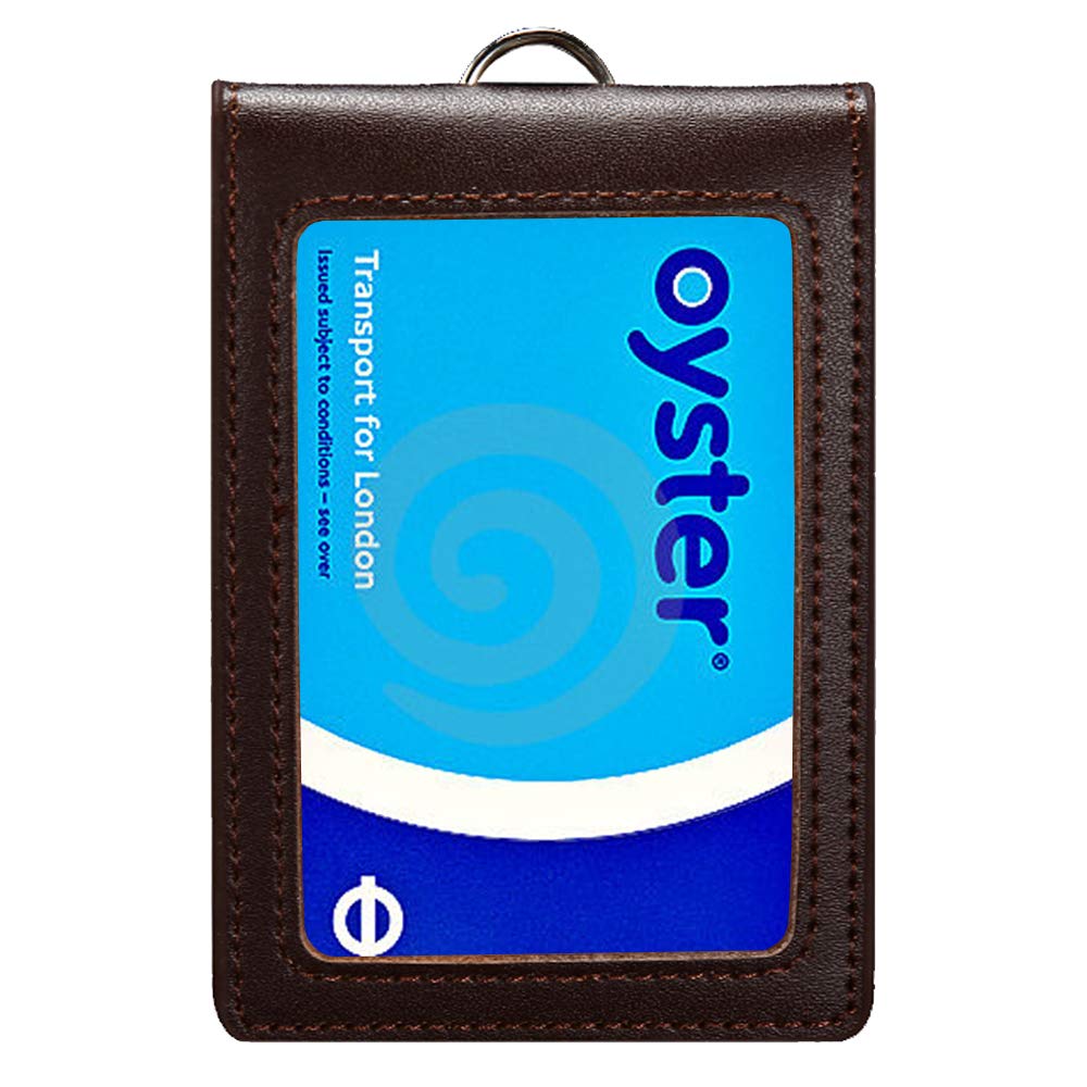 Hibate Genuine Leather Oyster Card Holder Bus Travel Pass Holders - Deep Brown