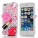 iPhone SE Case,iPhone 5S/5 Case - Mavis's Diary 3D Handmade Bling Crystal Red Lips Lipstick Pink Heart Bow Pearls Diamonds Hard White Cover