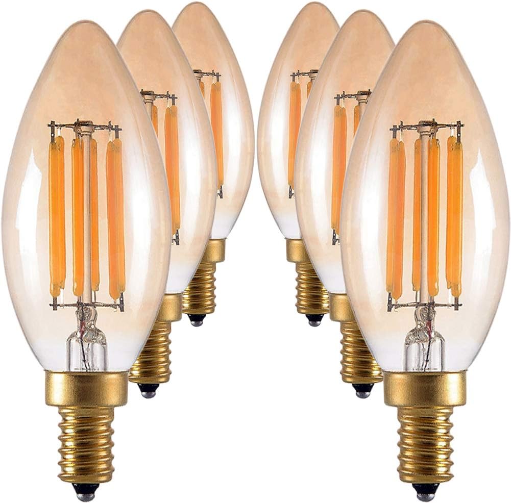 MD Lighting 6Pack 6W E12 LED Candelabra Bulb Dimmable 2300K Warm Yellow 500LM 60W Equivalent