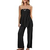 Panadila Womens Off Shoulder Sweater Set 2 Piece Outfits Summer Vacation Knit Matching Lounge Set Tube Top and Pants Set