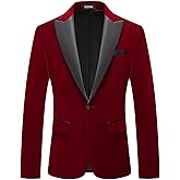 Mens Velvet Blazer Slim Fit Suit Jacket for Men Peaked Lapel One Button Tuxedo Blazer Wedding Prom Dinner