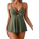 Eomenie Two Piece Tankini Swimsuits for Women Tummy Control Cutout Bathing Suit Tie Knot Flowy Swim Dress with Bottom