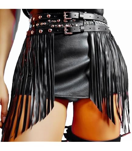 Lopsity Women Tassel Fringe Skirt Belt Punk Waist Belt PU  display picture 3