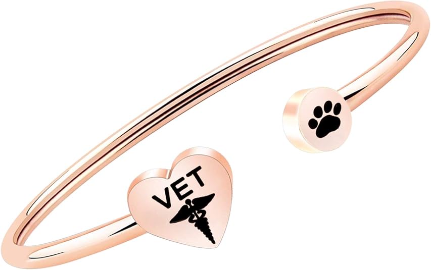 CYTING Veterinarian Gift Vet Caduceus Paw Print Cuff Bracelet Vet Tech Jewelry