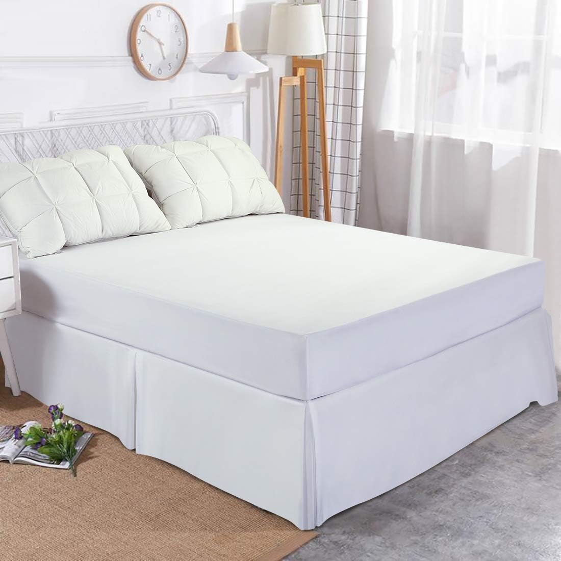Edilly Hotel Luxury Bed Skirt Soft Microfiber 15-Inch Drop Wrinkle & Fade Resistant (White, King)