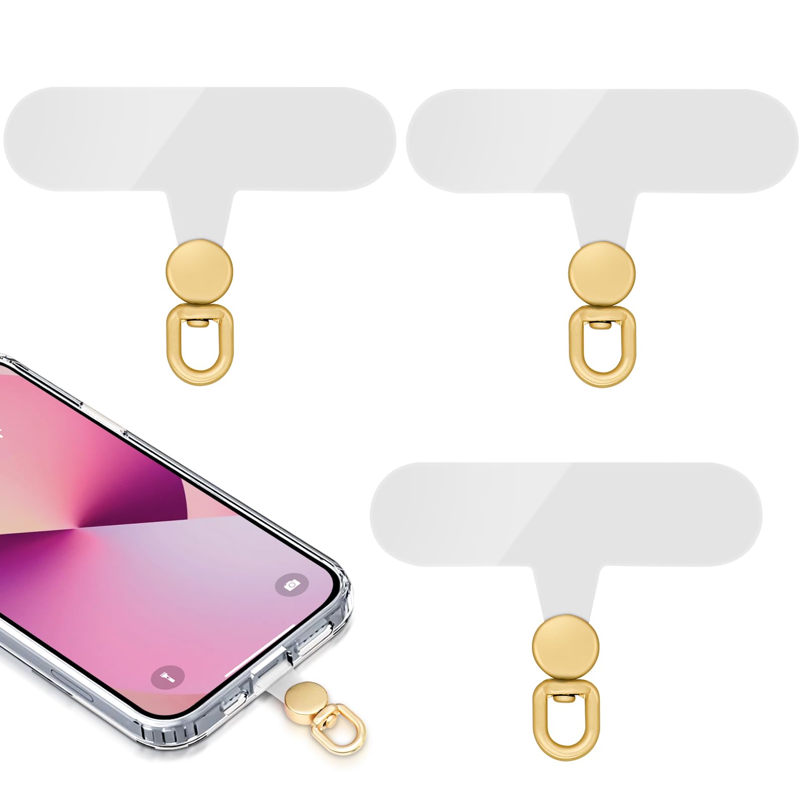 Photo 1 of 360°Rotatable Phone Tether Tab,3 Pieces Universal Phone Lanyard Patch Without Adhesive,Phone Lanyard Replacement Part for Cell Phone Strap(Transparent)